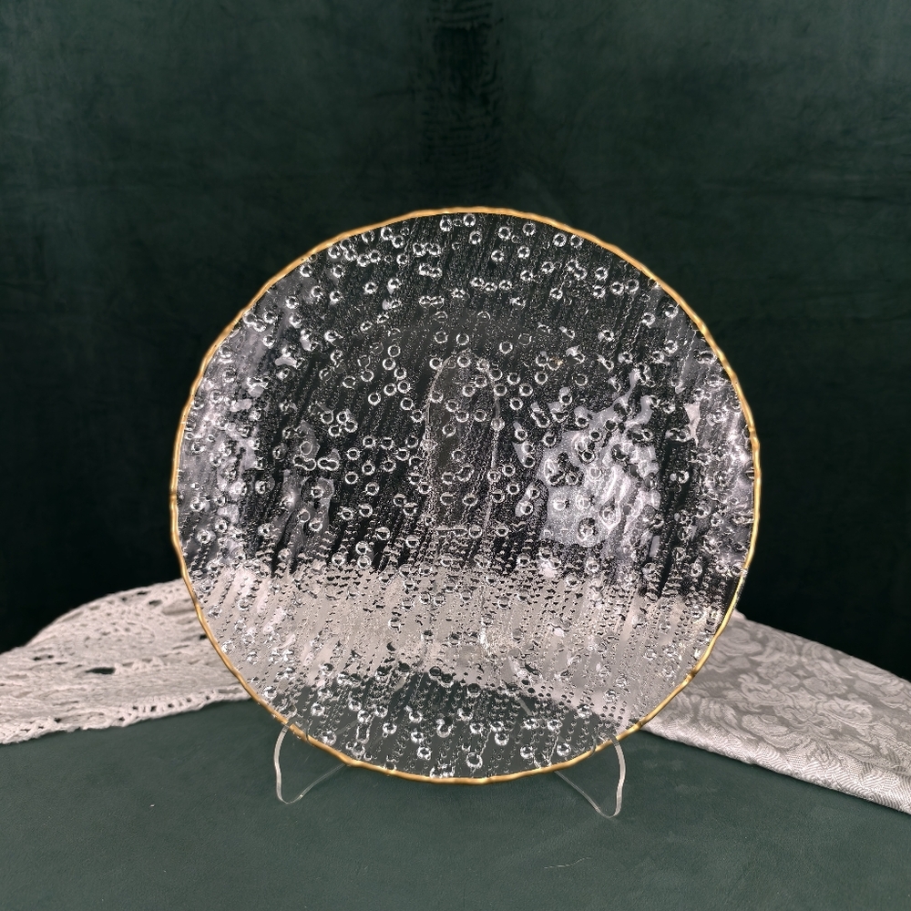 Vintage Turkish Raindrop Bubble Crystal Glass Gold Trim 11 Inch Plate